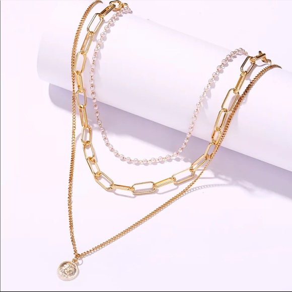🔥Gold Vintage Coin Pearl Multiple  Layer Necklace - Picture 3 of 5